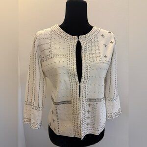 White House Black Market/WHBM Ecru Embellished Sweater Jacket